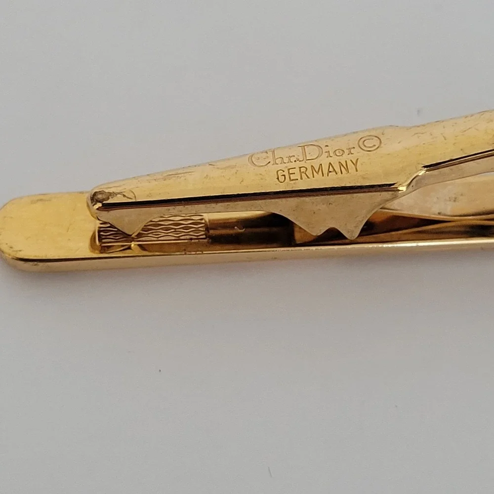 Christian Dior Vintage Gold Tone Etched Tie Clip Mens Accessory Germany Made